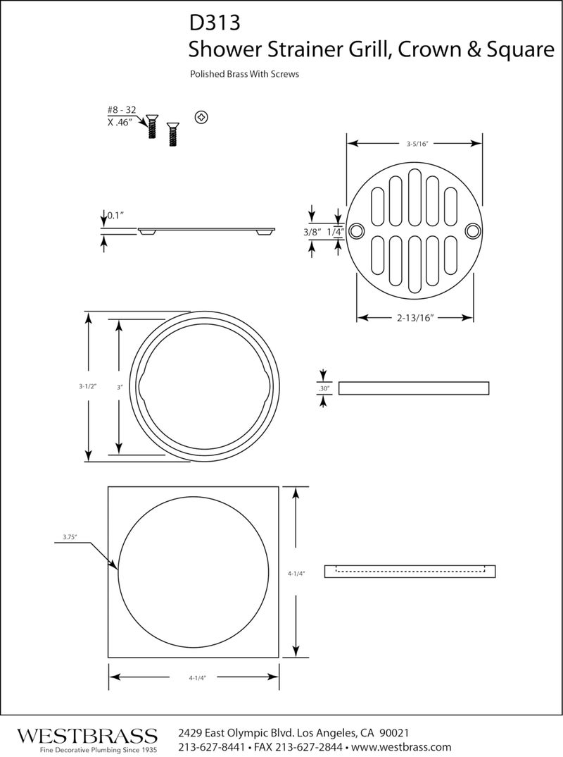Westbrass Shower Strainer Set Square with Crown, Oil Rubbed Bronze, D313-12 - Image 2